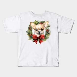 Christmas Chihuahua Dog Wreath Kids T-Shirt